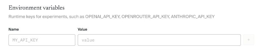 The current environment-variable form with name and value fields